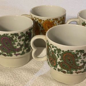 70s Vintage Paisley Stackable Mugs
